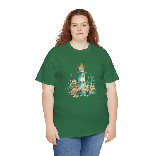 Water Color Lighthouse & Flowers  T-Shirt