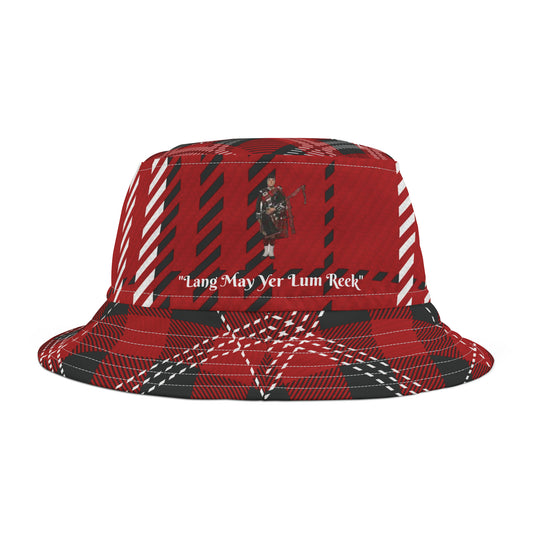 Scottish Plaid "Lang May Yer Lum Reek" *Red-Black-White Bucket Hat