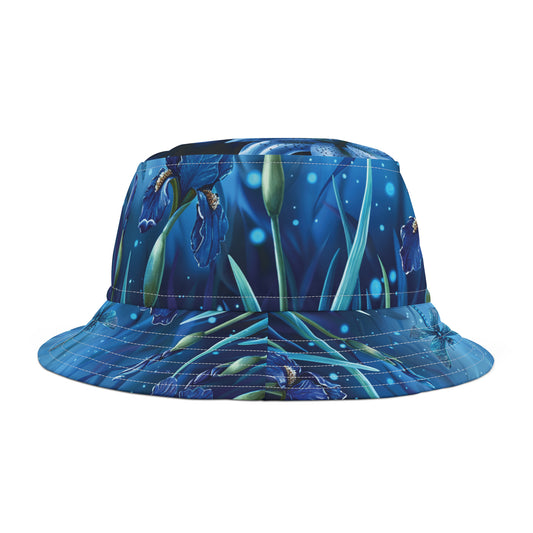 Deep Blue Dragonflies & Flowers Bucket Hat