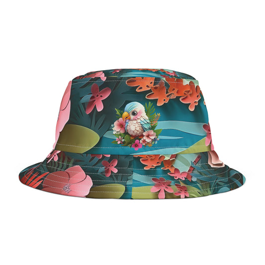 Tropical Flowers with Little Parrot Bucket Hat