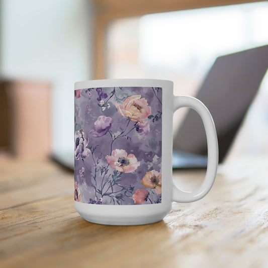 Watercolor Flowers Ceramic Mug 15oz