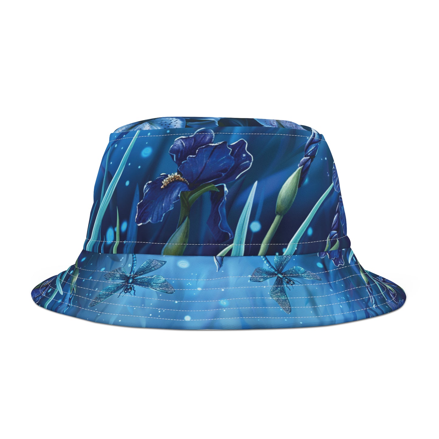 Deep Blue Dragonflies & Flowers Bucket Hat