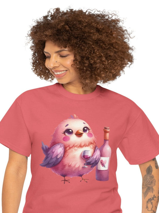 Birdie with a Glass & Bottle of Wine *Fun & Quirky T-Shirt
