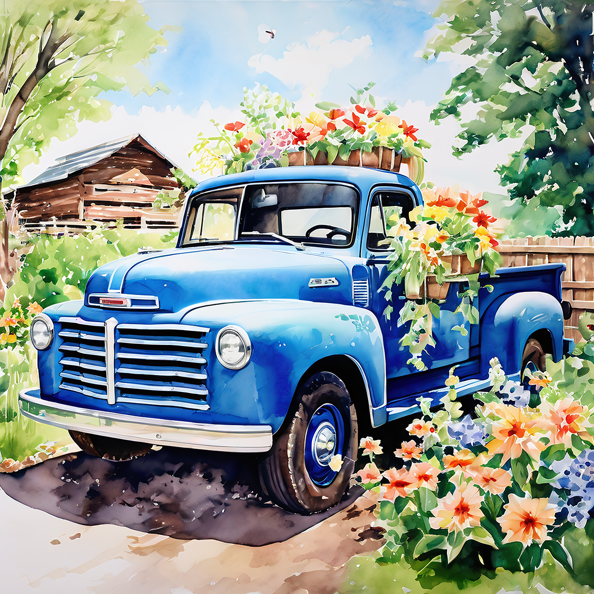 Vintage Blue Truck & Barn | Ceramic Cup Coasters *Pack Of 4