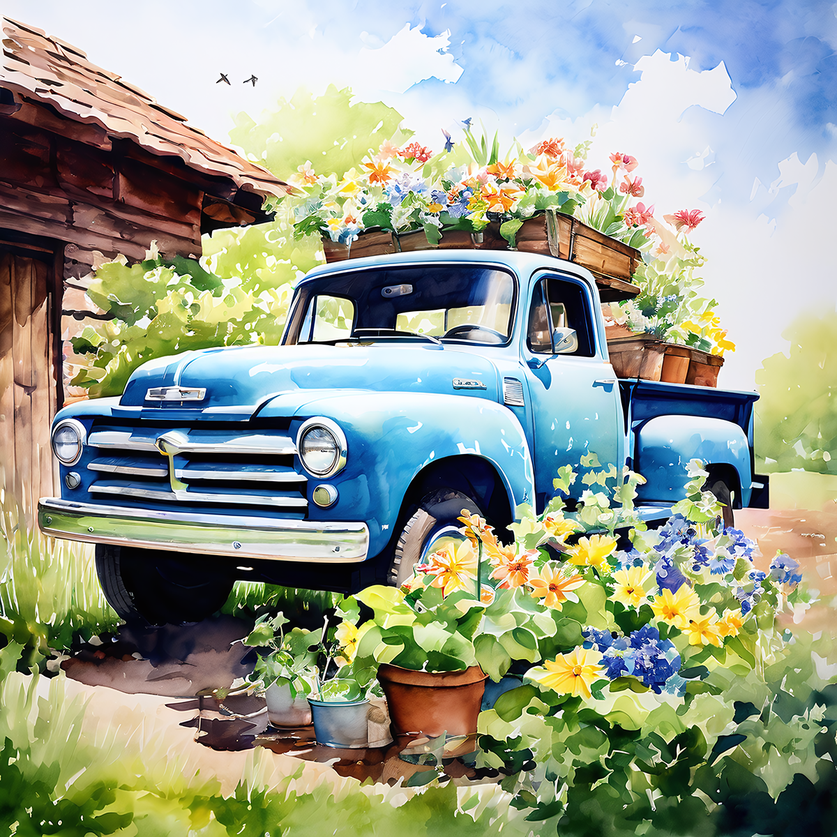 Vintage Blue Truck & Barn | Ceramic Cup Coasters *Pack Of 4