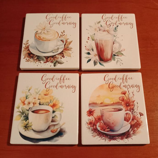 Coffee & Flowers Ceramic Cup Coasters *Pack Of 4