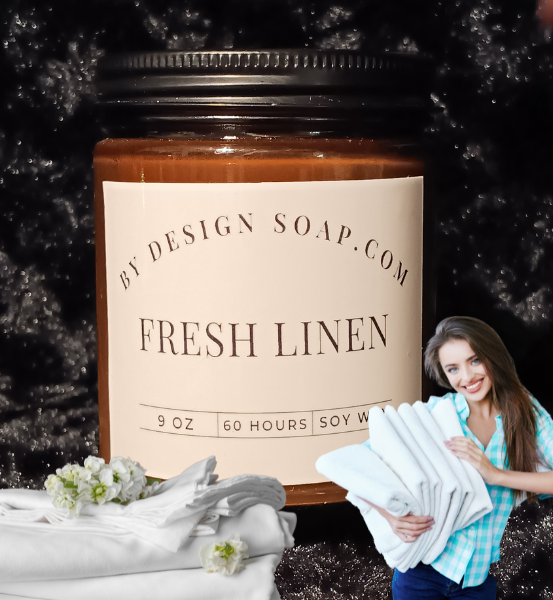 BDS Fresh Linen *9oz Amber Jar Candle, Wood Wick