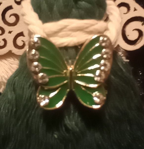 Green Dress Angel holding Butterfly 6"Tall ornament
