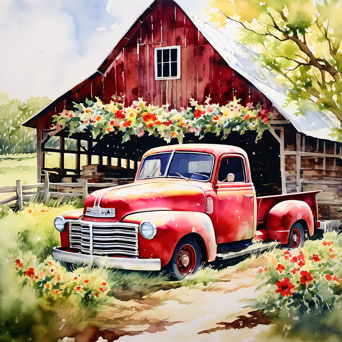 Vintage Red Truck & Barn | Ceramic Cup Coasters *Pack Of 4