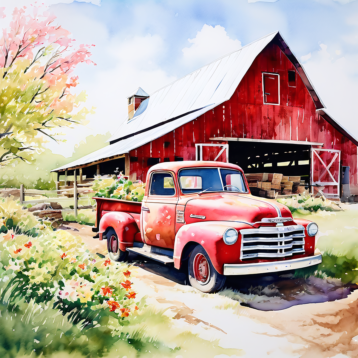 Vintage Red Truck & Barn | Ceramic Cup Coasters *Pack Of 4
