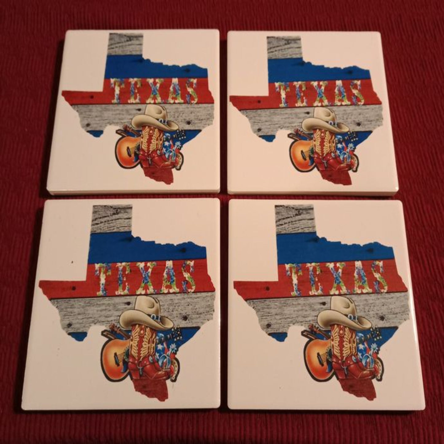 Texas Boots & Bluebonnets Map | Ceramic Cup Coasters *Pack Of 4