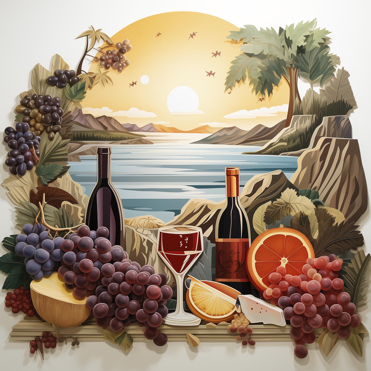 Summer by the Coast with Wine Ceramic Cup Coasters *Pack Of 4