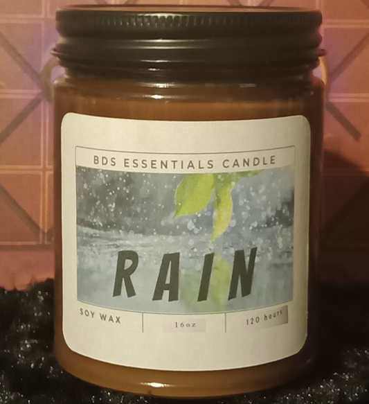 RAIN *16oz Soy & Wax Candle, Amber Jar & Wood Wick