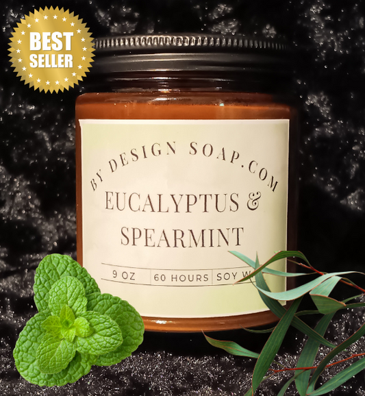 BDS Eucalyptus & Spearmint *9oz Amber Jar Candle, Wood Wick