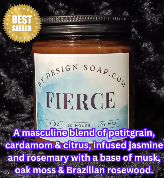 BDS FIERCE *9oz Amber Jar Candle, Wood Wick