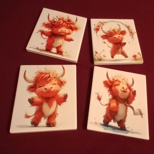 Cute Little Bull | Ceramic Cup Coasters *Pack Of 4