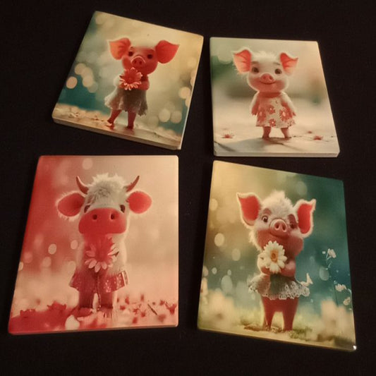 Three Little Pigs & A Little Cow | Ceramic Cup Coasters *Pack Of 4