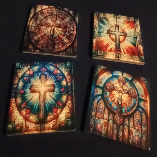 Stained Glass Holy Cross | Ceramic Cup Coasters *Pack Of 4