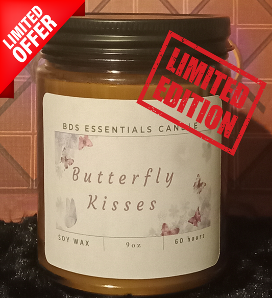 Butterfly Kisses *9oz Soy & Wax Candle, Amber Jar & Wood Wick