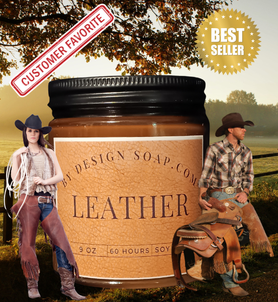 Leather *9oz Amber Jar Candle, Wood Wick