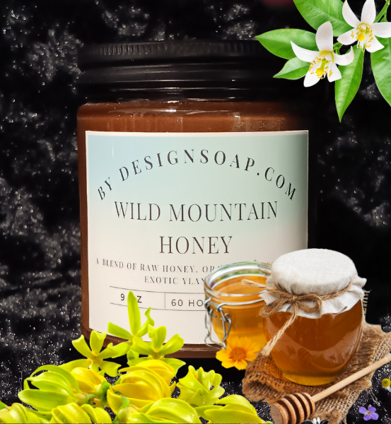 BDS Wild Mountain Honey@ *9oz Amber Jar Candle, Wood Wick