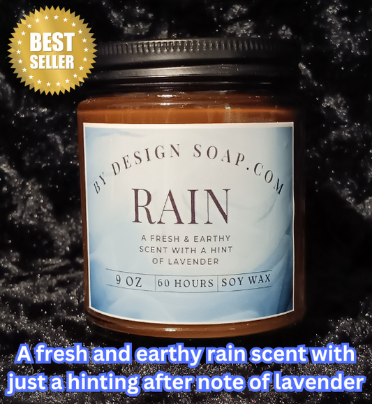 BDS RAIN *9oz Amber Jar Candle, Wood Wick