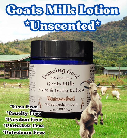 BDS Dancing Goat *Goats Milk Face & Body Lotion *Unscented (4oz) Glass Jar