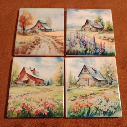 Country Barn | Ceramic Cup Coasters *Pack Of 4