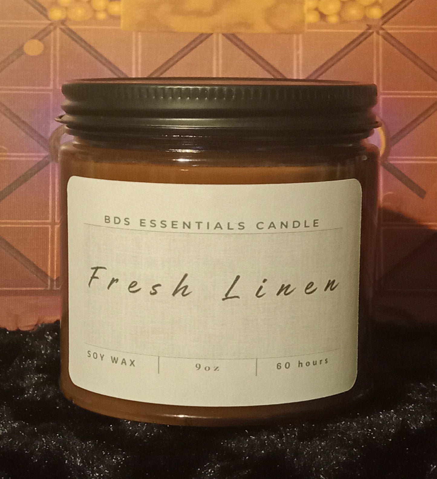 Fresh Linen *9oz Soy & Wax Candle, Amber Jar & Wood Wick