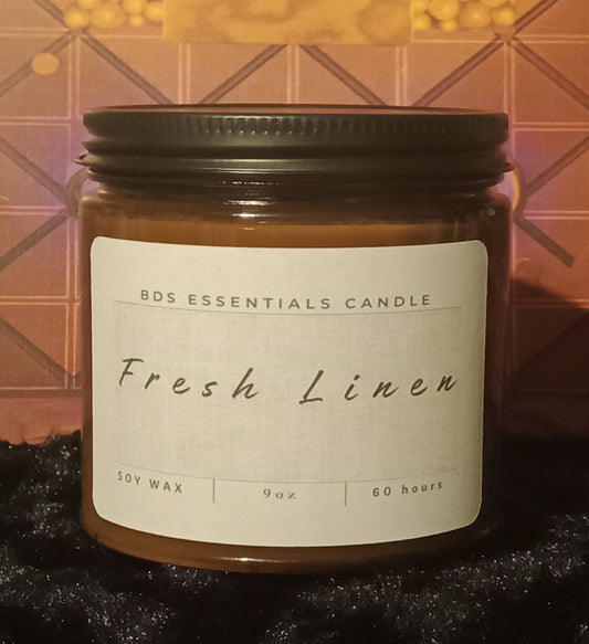 Fresh Linen *9oz Soy & Wax Candle, Amber Jar & Wood Wick