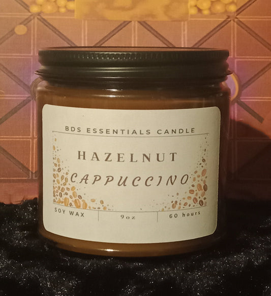 Hazelnut Cappuccino *9oz Soy & Wax Candle, Amber Jar & Wood Wick