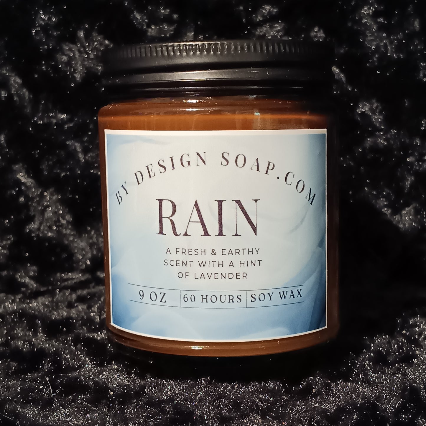 RAIN *9oz Soy & Wax Candle, Amber Jar & Wood Wick